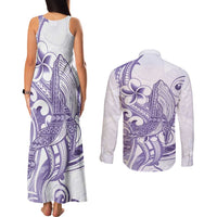 Purple Hawaii Couples Matching Tank Maxi Dress and Long Sleeve Button Shirt Humpback Whale Tattoo Polynesian Tribal Ocean Vibes