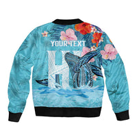 Personalised Hawaii Bomber Jacket Humpback Whale Tattoo With Tropical Flowers LT14 - Polynesian Pride