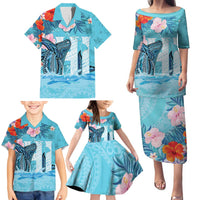 Personalised Hawaii Family Matching Puletasi and Hawaiian Shirt Humpback Whale Tattoo With Tropical Flowers LT14 - Polynesian Pride