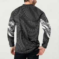 Tiki Drum Hawaii Button Sweatshirt Hawaiian Kakau Tattoo Style