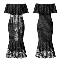 Tiki Drum Hawaii Couples Matching Mermaid Dress and Hawaiian Shirt Hawaiian Kakau Tattoo Style