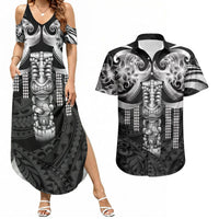 Tiki Drum Hawaii Couples Matching Summer Maxi Dress and Hawaiian Shirt Hawaiian Kakau Tattoo Style