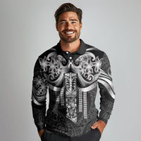 Tiki Drum Hawaii Long Sleeve Polo Shirt Hawaiian Kakau Tattoo Style