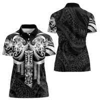 Tiki Drum Hawaii Women Polo Shirt Hawaiian Kakau Tattoo Style