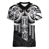 Tiki Drum Hawaii Women V-Neck T-Shirt Hawaiian Kakau Tattoo Style