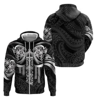 Tiki Drum Hawaii Zip Hoodie Hawaiian Kakau Tattoo Style