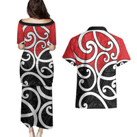 New Zealand Couples Matching Puletasi and Hawaiian Shirt Maori Koru Tino Rangatiratanga Color - Polynesian Pride
