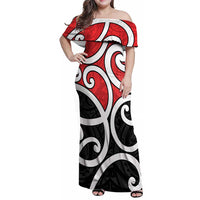 New Zealand Family Matching Off Shoulder Maxi Dress and Hawaiian Shirt Maori Koru Tino Rangatiratanga Color - Polynesian Pride