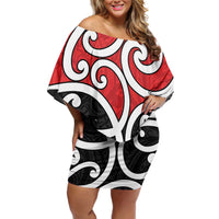 New Zealand Family Matching Off Shoulder Short Dress and Hawaiian Shirt Maori Koru Tino Rangatiratanga Color - Polynesian Pride