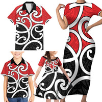 New Zealand Family Matching Short Sleeve Bodycon Dress and Hawaiian Shirt Maori Koru Tino Rangatiratanga Color LT14 - Polynesian Pride