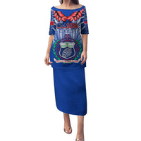 Samoa Rugby Puletasi 2023 Go Manu Samoa With Ula Fala Style LT14 Long Dress Blue - Polynesian Pride