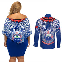 Custom Samoa Rugby Couples Matching Off Shoulder Short Dress and Long Sleeve Button Shirts 2023 Go Manu Samoa With Ula Fala Style LT14 - Polynesian Pride