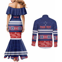 Personalised FAST Samoa Siapo Couples Matching Mermaid Dress and Long Sleeve Button Shirt Teuila Flowers Samoan Pattern - Polynesian Pride