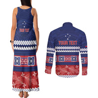 Personalised FAST Samoa Siapo Couples Matching Tank Maxi Dress and Long Sleeve Button Shirt Teuila Flowers Samoan Pattern - Polynesian Pride