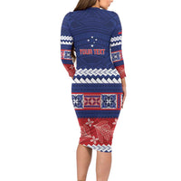 Personalised FAST Samoa Siapo Long Sleeve Bodycon Dress Teuila Flowers Samoan Pattern - Polynesian Pride