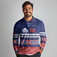 Personalised FAST Samoa Siapo Long Sleeve Polo Shirt Teuila Flowers Samoan Pattern - Polynesian Pride