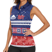 Personalised FAST Samoa Siapo Women Sleeveless Polo Shirt Teuila Flowers Samoan Pattern - Polynesian Pride