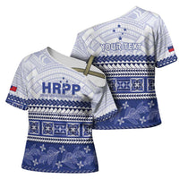 Personalised HRPP Samoa Siapo Cross Shoulder Shirt Teuila Flowers Samoan Pattern - Polynesian Pride