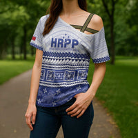 Personalised HRPP Samoa Siapo Cross Shoulder Shirt Teuila Flowers Samoan Pattern - Polynesian Pride
