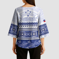 Personalised HRPP Samoa Siapo Kimono Sleeve Blouse Teuila Flowers Samoan Pattern - Polynesian Pride