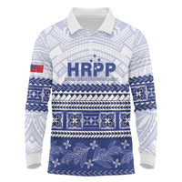 Personalised HRPP Samoa Siapo Long Sleeve Polo Shirt Teuila Flowers Samoan Pattern - Polynesian Pride