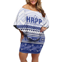 Personalised HRPP Samoa Siapo Off Shoulder Short Dress Teuila Flowers Samoan Pattern - Polynesian Pride