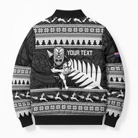 New Zealand Christmas Rugby Personalised Bomber Puffer Jacket Meri Kirihimete All Black Maori - Polynesian Pride