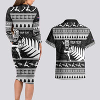 New Zealand Christmas Rugby Personalised Couples Matching Long Sleeve Bodycon Dress and Hawaiian Shirt Meri Kirihimete All Black Maori - Polynesian Pride