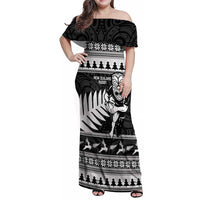 New Zealand Christmas Rugby Personalised Family Matching Off Shoulder Maxi Dress and Hawaiian Shirt Meri Kirihimete All Black Maori - Polynesian Pride