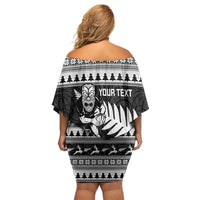 New Zealand Christmas Rugby Personalised Family Matching Off Shoulder Short Dress and Hawaiian Shirt Meri Kirihimete All Black Maori - Polynesian Pride