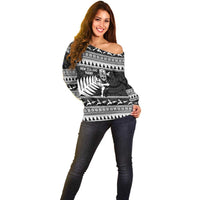 New Zealand Christmas Rugby Personalised Off Shoulder Sweater Meri Kirihimete All Black Maori - Polynesian Pride