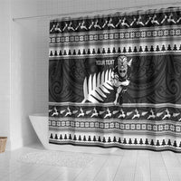 New Zealand Christmas Rugby Personalised Shower Curtain Meri Kirihimete All Black Maori - Polynesian Pride