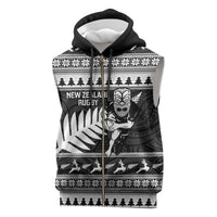 New Zealand Christmas Rugby Personalised Sleeveless Zip Hoodie Meri Kirihimete All Black Maori LT14 Black - Polynesian Pride