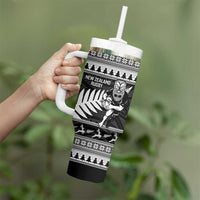 New Zealand Christmas Rugby Personalised Tumbler With Handle Meri Kirihimete All Black Maori - Polynesian Pride