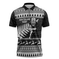 New Zealand Christmas Rugby Personalised Zipper Polo Shirt Meri Kirihimete All Black Maori - Polynesian Pride