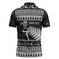 New Zealand Christmas Rugby Personalised Zipper Polo Shirt Meri Kirihimete All Black Maori - Polynesian Pride