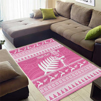 New Zealand Christmas Rugby Personalised Area Rug Meri Kirihimete All Black Maori Pink Version - Polynesian Pride