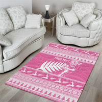 New Zealand Christmas Rugby Personalised Area Rug Meri Kirihimete All Black Maori Pink Version - Polynesian Pride