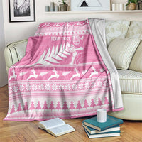 New Zealand Christmas Rugby Personalised Blanket Meri Kirihimete All Black Maori Pink Version - Polynesian Pride