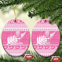 New Zealand Christmas Rugby Personalised Ceramic Ornament Meri Kirihimete All Black Maori Pink Version - Polynesian Pride