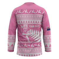 New Zealand Christmas Rugby Personalised Hockey Jersey Meri Kirihimete All Black Maori Pink Version LT14 - Polynesian Pride