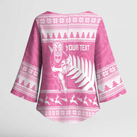 New Zealand Christmas Rugby Personalised Kimono Sleeve Blouse Meri Kirihimete All Black Maori Pink Version - Polynesian Pride