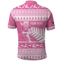 New Zealand Christmas Rugby Personalised Polo Shirt Meri Kirihimete All Black Maori Pink Version - Polynesian Pride