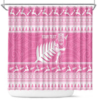 New Zealand Christmas Rugby Personalised Shower Curtain Meri Kirihimete All Black Maori Pink Version - Polynesian Pride