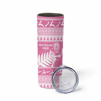 New Zealand Christmas Rugby Personalised Skinny Tumbler Meri Kirihimete All Black Maori Pink Version - Polynesian Pride