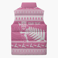 New Zealand Christmas Rugby Personalised Sleeveless Puffer Jacket Meri Kirihimete All Black Maori Pink Version - Polynesian Pride