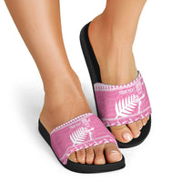 New Zealand Christmas Rugby Personalised Slide Sandals Meri Kirihimete All Black Maori Pink Version - Polynesian Pride