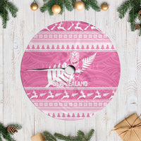 New Zealand Christmas Rugby Tree Skirt Meri Kirihimete All Black Maori Pink Version - Polynesian Pride