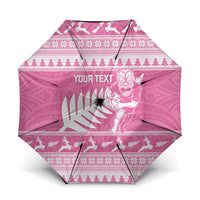 New Zealand Christmas Rugby Personalised Umbrella Meri Kirihimete All Black Maori Pink Version - Polynesian Pride