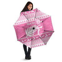 New Zealand Christmas Rugby Personalised Umbrella Meri Kirihimete All Black Maori Pink Version - Polynesian Pride